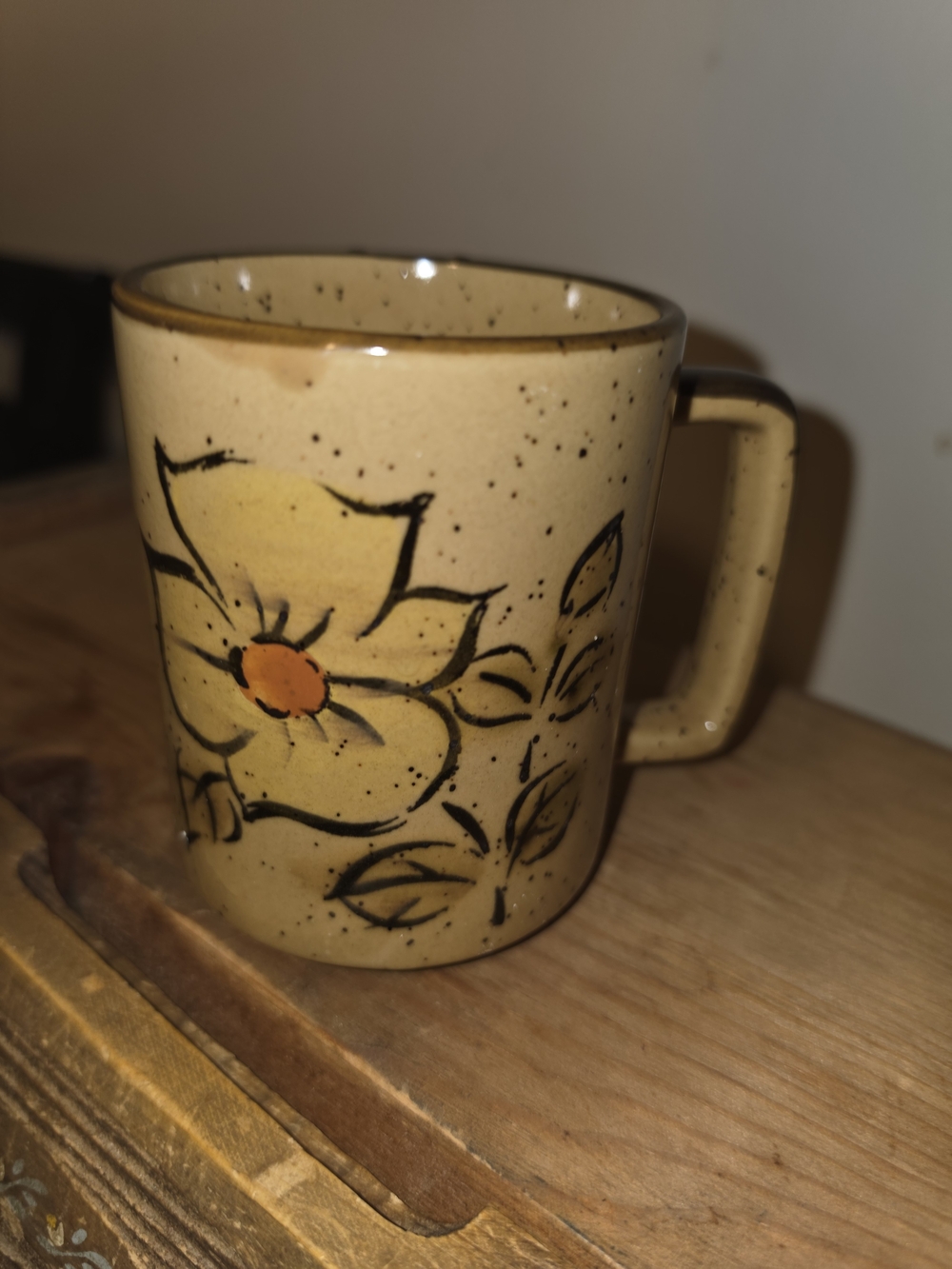 Speckled Floral Ceramic Mug in Mustard Yellow